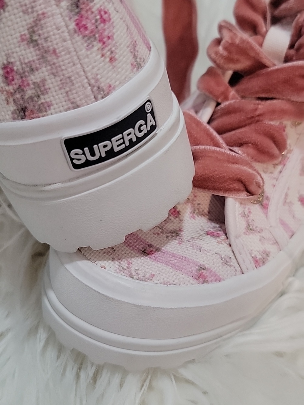Pink Floral High-Top Sneakers with Velvet Laces - Picture 5 of 12